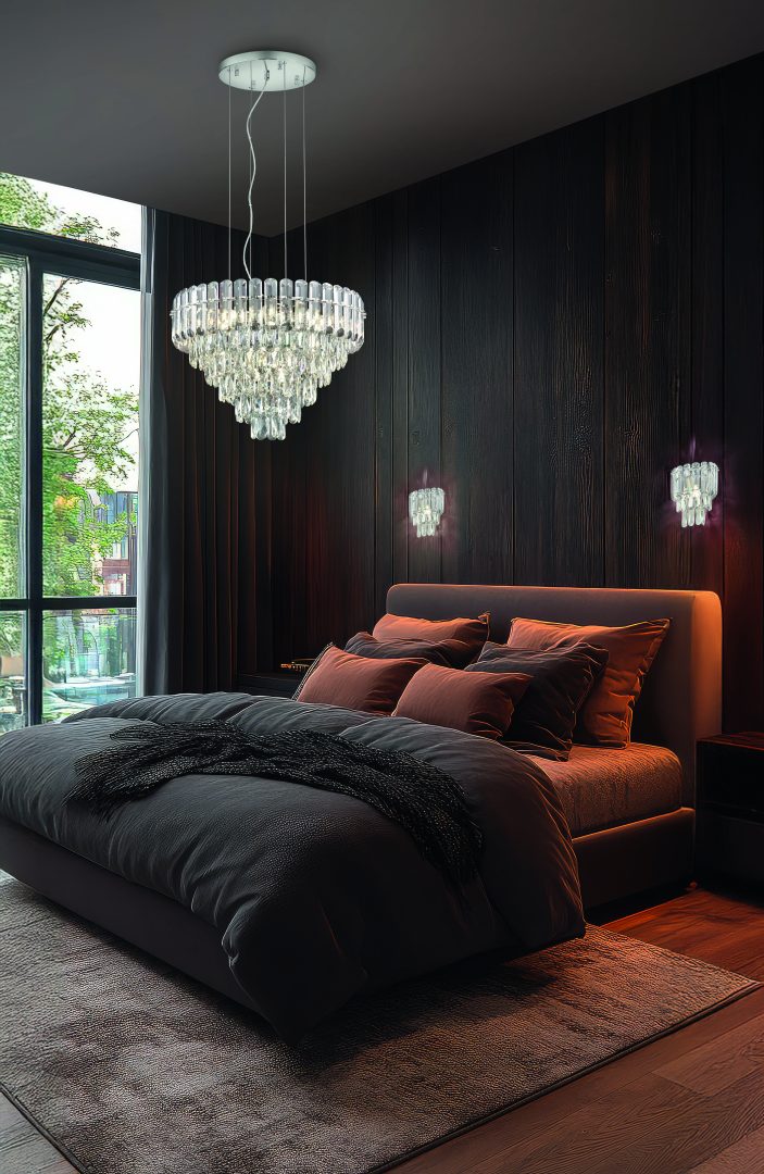 Luxusní křišťálové svítidlo Rodinka MALIZIA – závěsný lustr s lesklými skleněnými prvky pro noblesní osvětlení místnosti