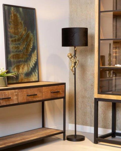 Moderní designová nadčasová elegantní stojací lampa s textilním stínidlem se zajímavým designem