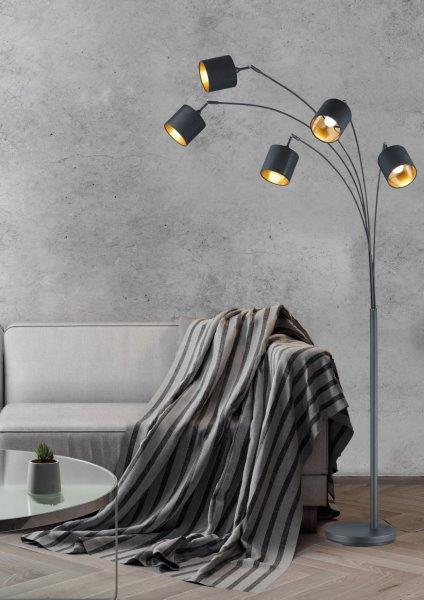 Moderní designová elegantní minimalistická stojací lampa s textilním stínidlem a více rameny